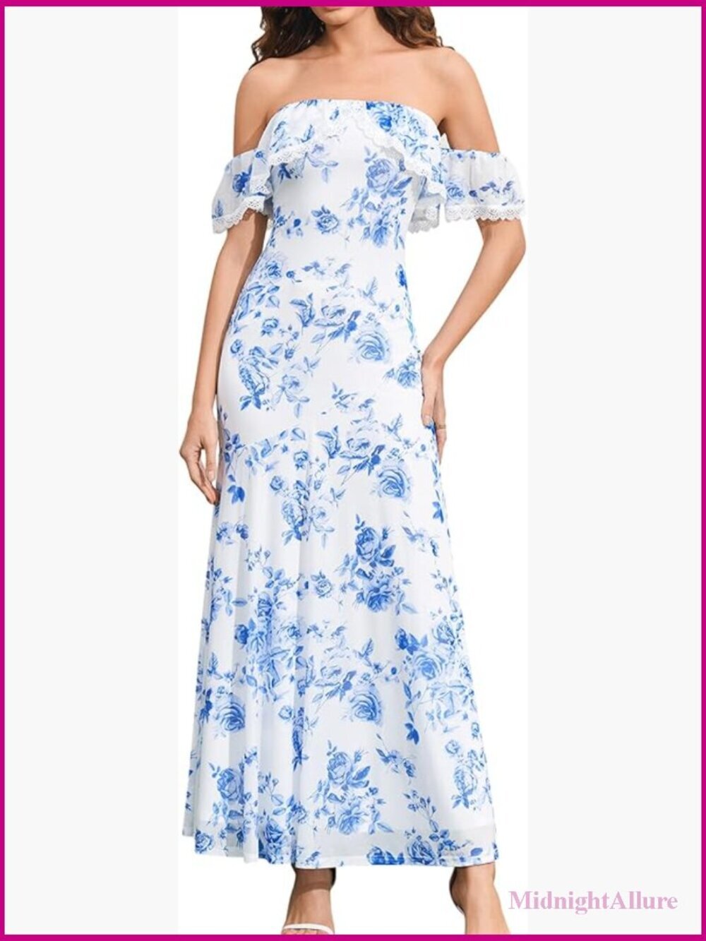 Off Shoulder Lace Maxi Dress Wedding Guest Bridal Shower Mesh Long Gown 2026